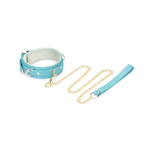 Liebe Seele - Siren's Cove - Lamslederen Collar met Leiband - Lichtblauw - Gouden Hardware