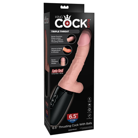 Pipedream - King Cock - Stotende Vibrerende en Verwarmende Dildo met Scrotum - 16,5 cm - Lichte Huidskleur