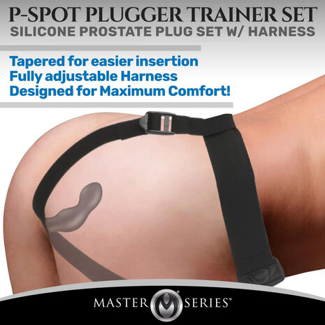 Master Series - P-Spot Plugger - 3 Anaal Pluggen met Harnas - Zwart