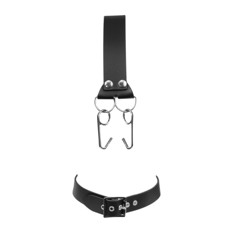 Rimba - Lederen Hoofdharnas met Collar en Neushaak - Zwart