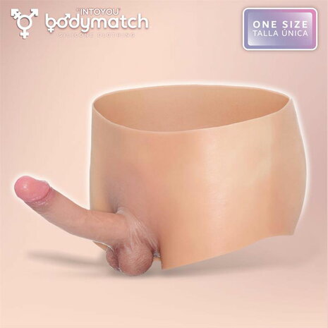 Bodymatch - Blayke - Bodysuit met Ge&iuml;ntegreerde Siliconen Penis - One Size - Lichte Huidskleur