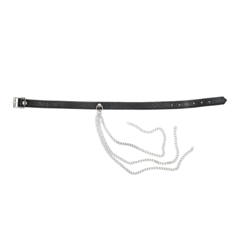 Rimba - Lederen Halsband met Metalen Kettingen - Zwart/Zilver