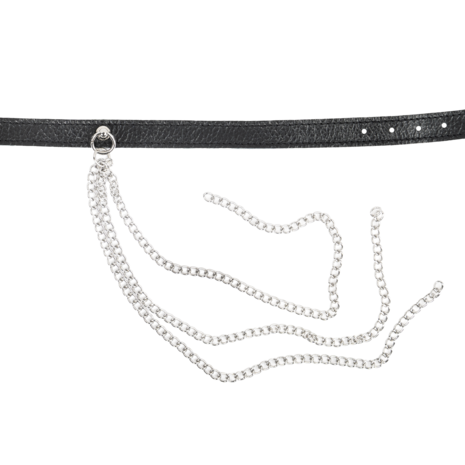 Rimba - Lederen Halsband met Metalen Kettingen - Zwart/Zilver