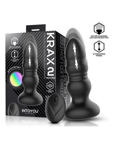 IY Krax - Buttplug met Vibratie en Stootbeweging - Met LED-licht - Zwart