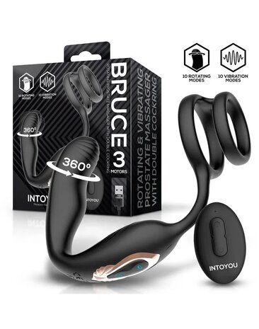 IY Bruce - Prostaatmassager 360&deg; - Met dubbele penisring - Zwart