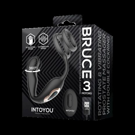 IY Bruce - Prostaatmassager 360&deg; - Met dubbele penisring - Zwart