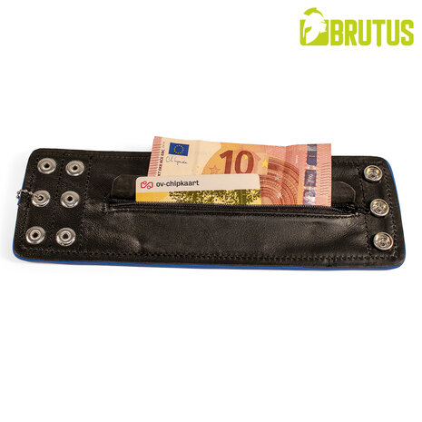 Brutus - Lederen Polsportemonnee met Rits - Zwart/Blauw