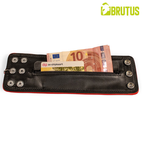 Brutus - Lederen Polsportemonnee met Rits - Zwart/Rood