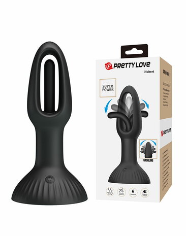 Pretty Love - Hubert - Vibrerende Buttplug - Anaal Vibrator - Met Wiebelend Tongetje - Zwart