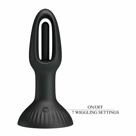 Pretty Love - Hubert - Vibrerende Buttplug - Anaal Vibrator - Met Wiebelend Tongetje - Zwart