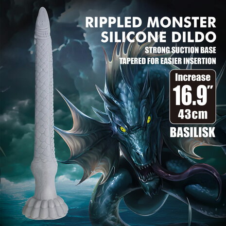 Power Monsters - Basilisk - Taps Toelopende Fantasie Dildo - Grijs
