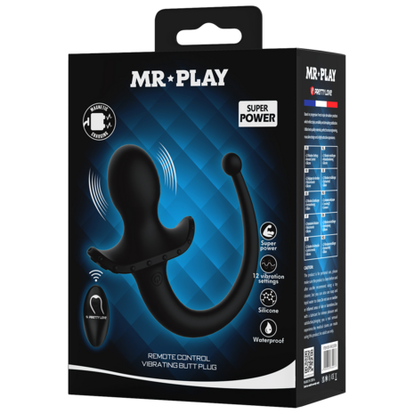 Mr. Play - Super Power - Vibrerende Hondenstaart Buttplug  met Afstandsbediening - Zwart