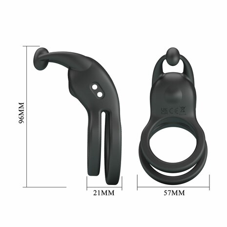 Pretty Love - Goodwin - Vibrerende Dubbele Penisring - Zwart