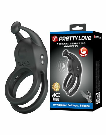 Pretty Love - Goodwin - Vibrerende Dubbele Penisring - Zwart