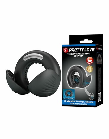 Pretty Love - Quentin - Vibrerende Cockring met Dubbele Motor - Zwart