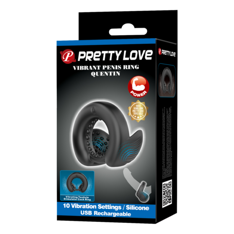 Pretty Love - Quentin - Vibrerende Cockring met Dubbele Motor - Zwart