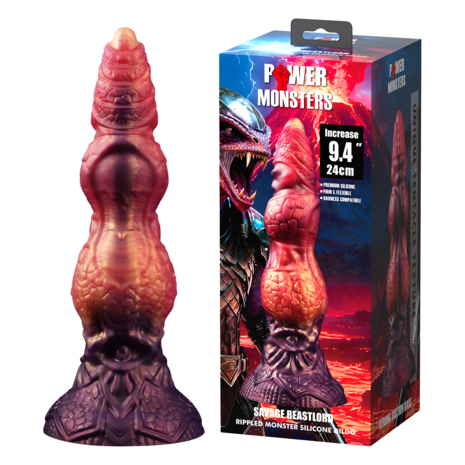 Power Monsters - Savage BeastLord - Monster Dildo - 24 cm - Oranje/Rood/Goud