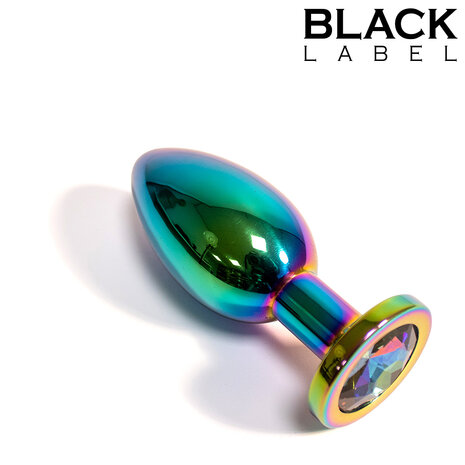 Black Label - Metalen Buttplug met Siersteen - Rainbow - Large