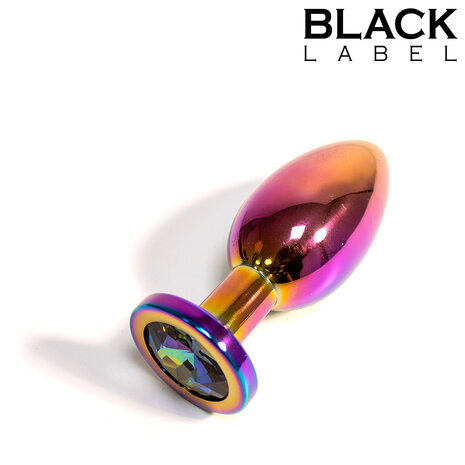 Black Label - Metalen Buttplug met Siersteen - Rainbow - Large
