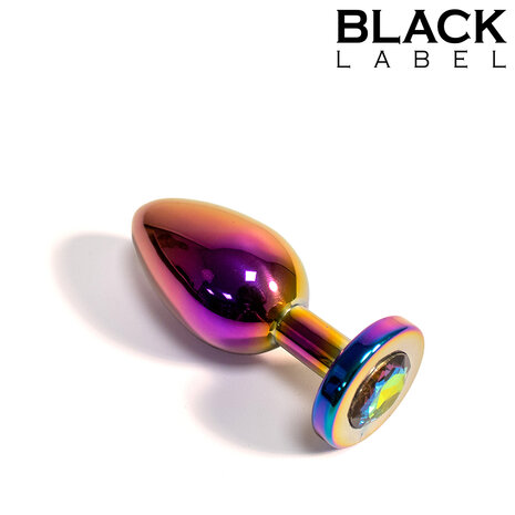 Black Label - Metalen Buttplug met Siersteen - Rainbow - Medium