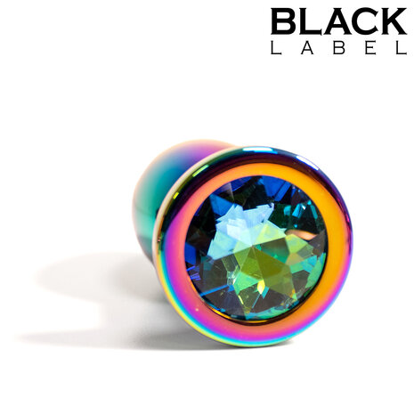 Black Label - Metalen Buttplug met Siersteen - Rainbow - Medium
