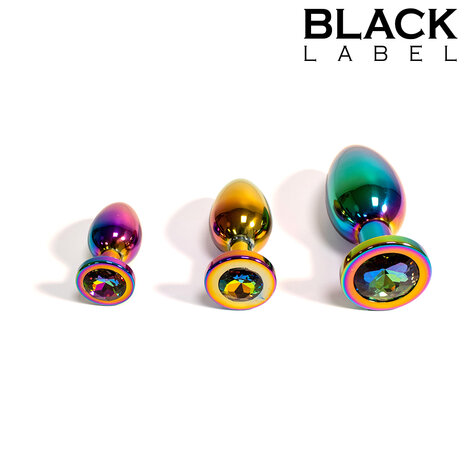 Black Label - Metalen Buttplug met Siersteen - Rainbow - Small