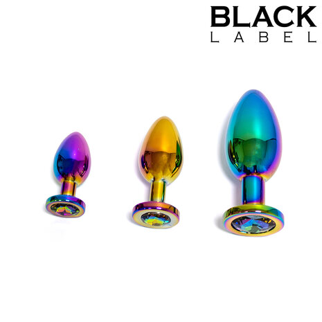Black Label - Metalen Buttplug met Siersteen - Rainbow - Small