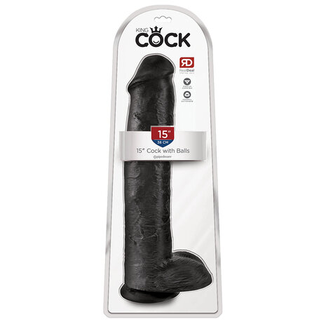 Pipedream King Cock - Zwarte Dildo met Scrotum - 38 cm - Zwart