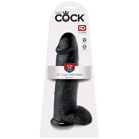 Pipedream King Cock - Zwarte Dildo met Scrotum - 30 cm - Zwart