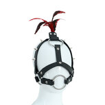 Kiotos Leather Pony Play Lederen Hoofdstel Hoofdharnas met spikes en verentooi Kiotos Leather Pony Play Lederen Hoofdstel Hoofdharnas met spikes en verentooi