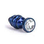 Kiotos - Aluminum Geribbelde Buttplug Met Kristal - Blauw