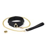 Dark Secret Exclusieve Curved collar met leiband en goud metalen beslag - zwart/goud Dark Secret Exclusieve Curved collar met leiband en goud metalen beslag - zwart/goud
