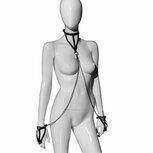 Kiotos Leather - Handboeien en Collar Leer Met Kettingen - Zwart Kiotos Leather - Handboeien en Collar Leer Met Kettingen - Zwart