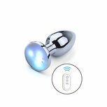 Kiotos - Vibrerende Buttplug met LED lampjes in 3 kleuren - Aluminium - Medium Kiotos - Vibrerende Buttplug met LED lampjes in 3 kleuren - Aluminium - Medium