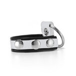 Black Label - Leren Cockstrap met Metalen Penisring - Zwart/Wit Black Label - Leren Cockstrap met Metalen Penisring - Zwart/Wit