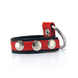 Black Label - Leren Cockstrap met Metalen Penisring - Zwart/Rood Black Label - Leren Cockstrap met Metalen Penisring - Zwart/Rood