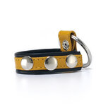 Black Label - Leren Cockstrap met Metalen Penisring - Zwart/Geel Black Label - Leren Cockstrap met Metalen Penisring - Zwart/Geel