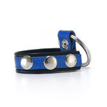 Black Label - Leren Cockstrap met Metalen Penisring - Zwart/Blauw Black Label - Leren Cockstrap met Metalen Penisring - Zwart/Blauw