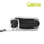 Brutus - Tuiglederen Zwart/Witte Afsluitbare Collar -  Leather Collar Black White Brutus - Tuiglederen Zwart/Witte Afsluitbare Collar -  Leather Collar Black White