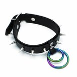 Kiotos - Zwarte Lederen Spiked Collar met Dubbele Rainbow O-Ring Kiotos - Zwarte Lederen Spiked Collar met Dubbele Rainbow O-Ring