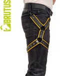 Brutus - Lederen Beenharnas - Verstelbaar- Zwart/Geel Brutus - Lederen Beenharnas - Verstelbaar- Zwart/Geel