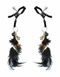 Rimba - Tepelklemmen met Zwarte Veertjes en Gouden Hangertjes  - Zwart/Goud