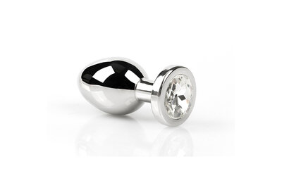 Buttplug RVS met wit kristal - small