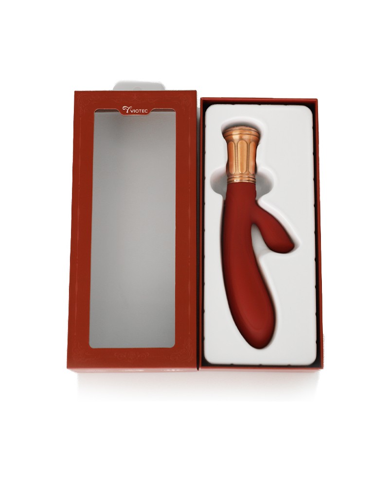Viotec - Mina - Tarzan Vibrator - Rabbit Vibrator - Dubbele Stimuatie - Goud en Wijnrood - Luxueus Zacht Siliconen