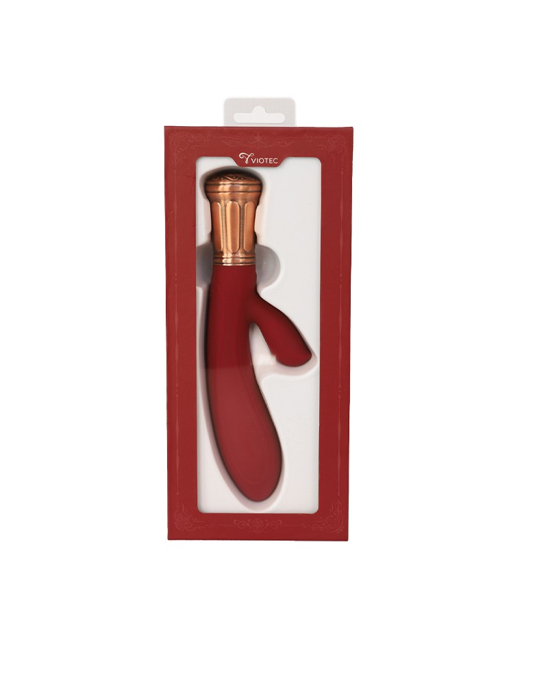 Viotec - Mina - Tarzan Vibrator - Rabbit Vibrator - Dubbele Stimuatie - Goud en Wijnrood - Luxueus Zacht Siliconen