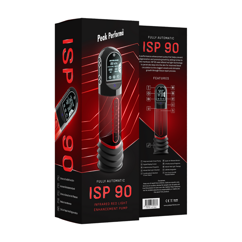 Peak Performa - ISP 90 - Penispomp met Infrarood Licht - Bevordert Groei - Zwart/Rood