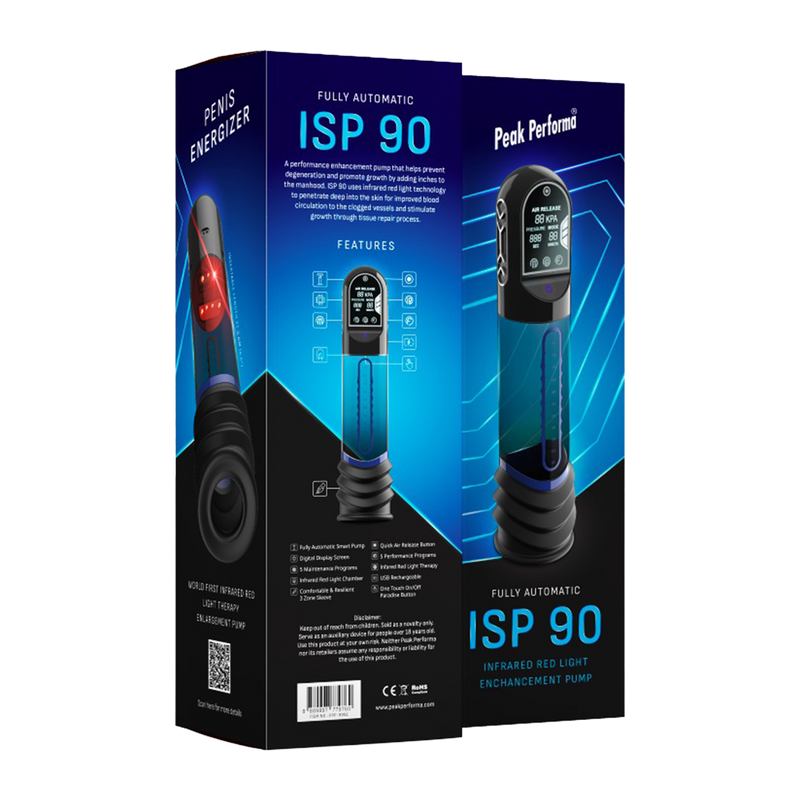 Peak Performa - ISP 90 - Penispomp met Infrarood Licht - Bevordert Groei - Zwart/Blauw