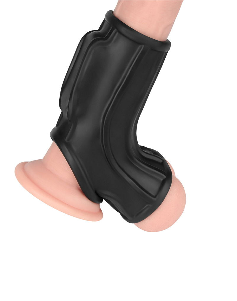 LoveToy - Ridge Knights Ring - Vibrerende Penis en Scrotum Sleeve - Ø 2,8 cm - Zwart
