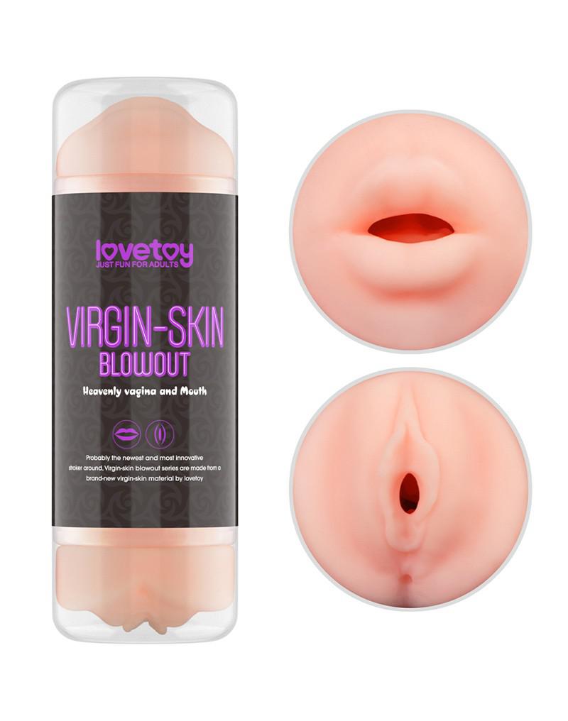 LoveToy - Virgin-Skin Blowout - Dubbelzijdige Stroker Masturbator - Vagina en Mond - Lichte Huidskleur