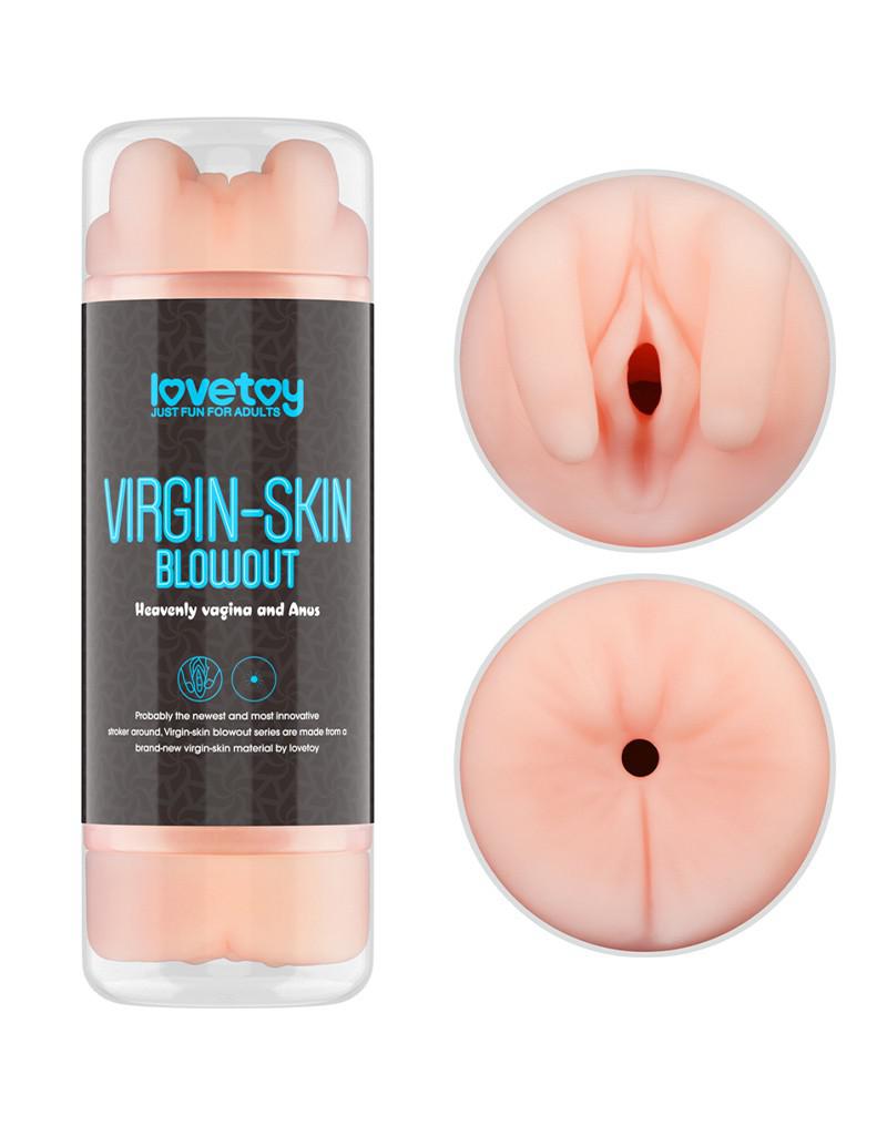 LoveToy - Virgin-Skin Blowout - Dubbelzijdige Stroker Masturbator - Vagina en Anus - Lichte Huidskleur